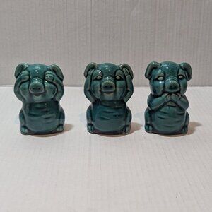 Vintage Ceramic Pig Figurines See No Evil Green